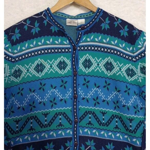 Vintage First Issue Womens L Button Up Sweater Cardigan Aztec Southwest Cotton - Picture 2 of 16